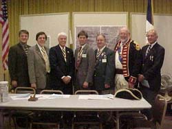 Chapter Officers pose with National Society PG and State President (L-R) Rich Fullam, Treasurer; Dennis Marr, Registrar; Duane Booth, President Jonathan Goebel, VP / Secretary; Bill Woodworth, ESSSAR President PG Henry McCarl and Acting Chaplain Henry Goebel, Jr.