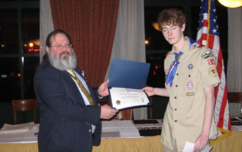Past President Saunders and Eagle Scout Andrew Hagen - Photo: Duane Booth