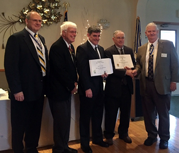 K(l-r) Saratoga Battle Chapter President Douglas Gallant, Past State President Duane Booth, Tyson J. Arnold, Larry J. Arnold and State President Hon. James M. Eagan.