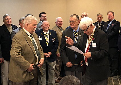 Empire State Society Past-President Duane Booth awards the Past-President pin and certificate to Empire State Society Immediate Past-President Jim Eagen