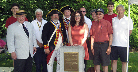 Attending the 16th Annual Citizenship Ceremony at Saratoga National Historical Park on July 4th, 2019. (L-R) Pat Reilly (front), Chris Oxaal (rear), Duane Booth, Peter Hormell, Mike Companion, Dannielle McMullen (vocalist the chapter sponsors), Ed Munger Jr., Steve Fullam, David Flint, Nick Oxaal, Ford Oxaal