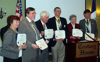 Those present earning their 20-year service awards: Kevin M. Marr (Mom Sandra stands-in); Dennis F. Marr; Duane Booth; Peter K. Goebel; Paul H. Goebel (Mom Alice stands-in) and Jonathan E. Goebel