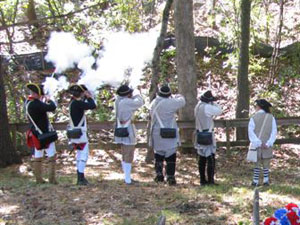 Re-enactors fire 3 volley salute in remembrance of RW Patriot Jeremiah Cady - Photo courtesy of Rich Fullam