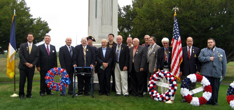 SAR's in attendance(l-r) Primitivo Africa, Charles Walter, John Sheaff, Ronald Newton, Bret Trufant, Kenneth Brownell, Matt Skellie, Findlay 'Jack' Coles (WVSAR), Karl Danneil, Stephen Coye, Larry Kinter (Texas Society), Dennis Marr; Duane Booth, Douglass 'Tim' Mabee, Raymond LeMay.  Known missing: Michael Companion, Thomas Dunne and Harry Taylor