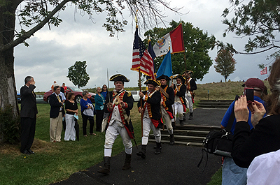 2nd Continental Artillery members bringing in the colors to begin the ceremony