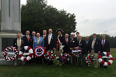 SAR members present - all from Saratoga Battle Chapter unless otherwise noted - L to R: Registrar Thomas Dunne, Historian Karl Danneil, Treasurer David Flint, ESSSAR Vice President Capital Region Joseph Fitzpatrick, Richard Fullam, President Douglas Gallant, National Trustee Col. Peter Goebel, Stephen Coye, Empire State Society President Duane Booth, Christopher Oxaal, Walloomsac Battle Chapter President John Sheaf, Patrick Festa, Genealogist Dennis Marr, Ford Oxaal