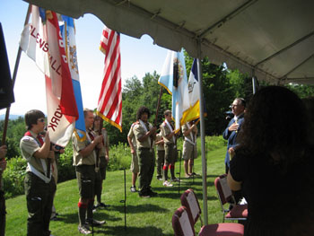 Scouts from Troop 6 present the colors and President Ballard leads us in the Pledge of Allegiance. Troop 6 is great and much appreciated by us.
