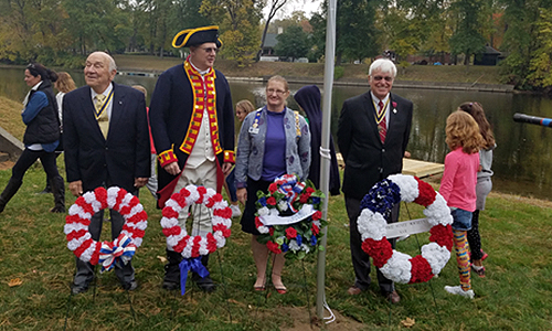 Wreaths honoring all American military were laid by John Sheaff, President Walloomsac Battle Chapter; Douglas Gallant, President Saratoga Battler Chapter; Heather Mabee, Regent Saratoga Chapter, NSDAR; and Duane Booth, President, Empire State Society